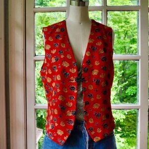 90s Vintage Floral Red Vest Silky Liz Claiborne 8 Petite